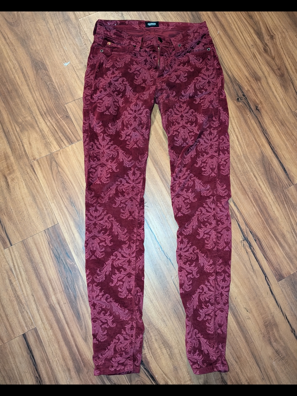Hudson Jeans Deep Burgundy Jacquard Skinny Pants